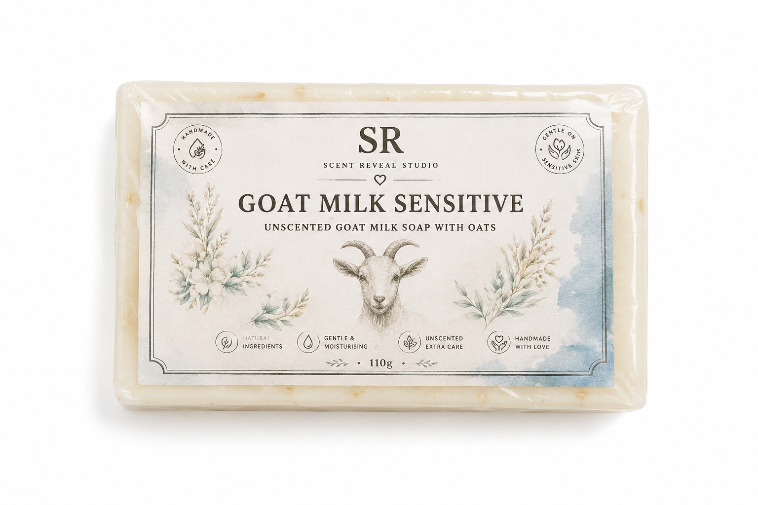 Goat Milk Sensitive Soap 110g  Unscented Goat Milk & Oat Soap for Sensitive, Dry Skin Gentle Moisturising Bar
