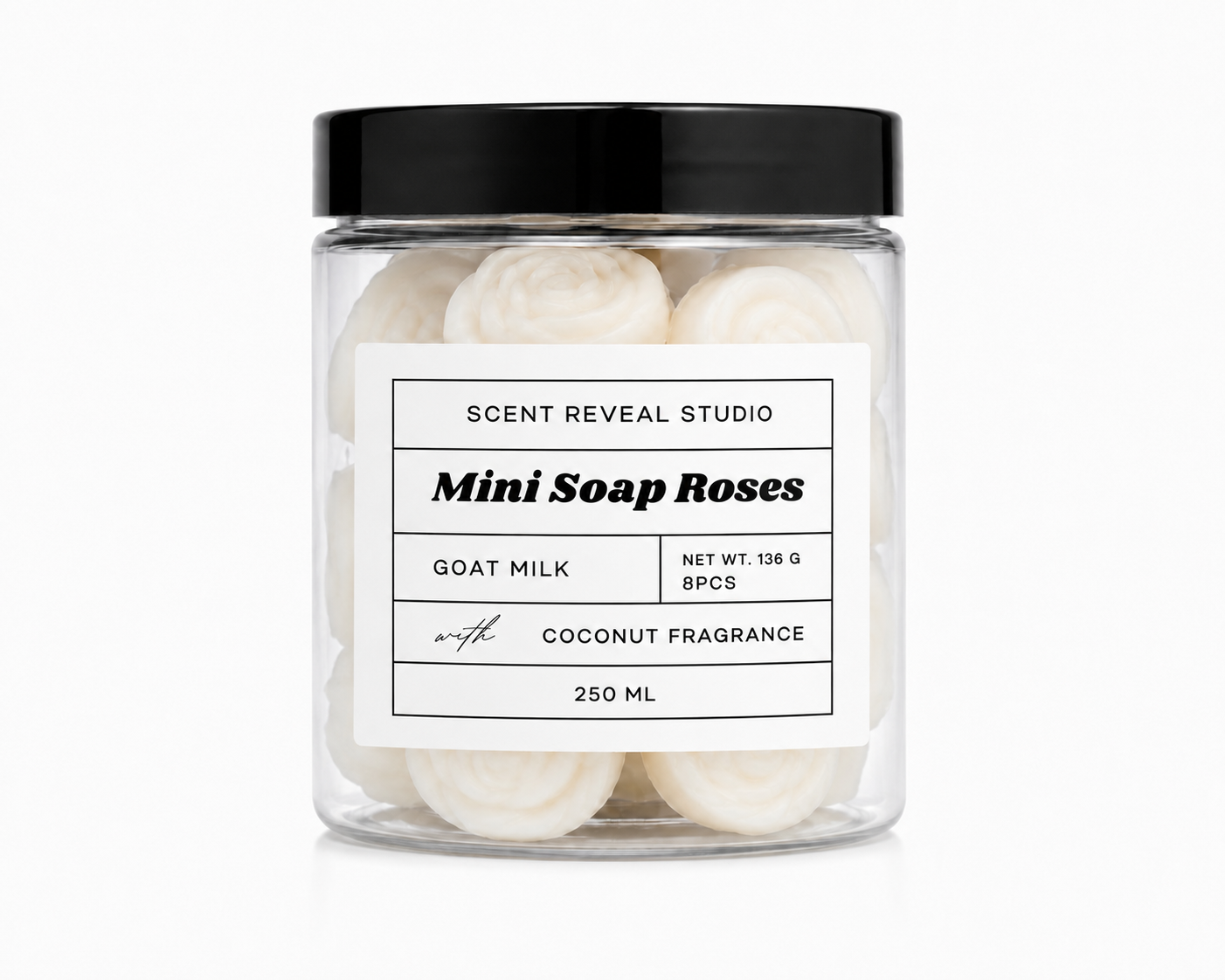 Travel Soap Gift Jar  8 Mini Goat Milk Rose Soaps Coconut Fragrance  Handmade Hotel Guest Soap
