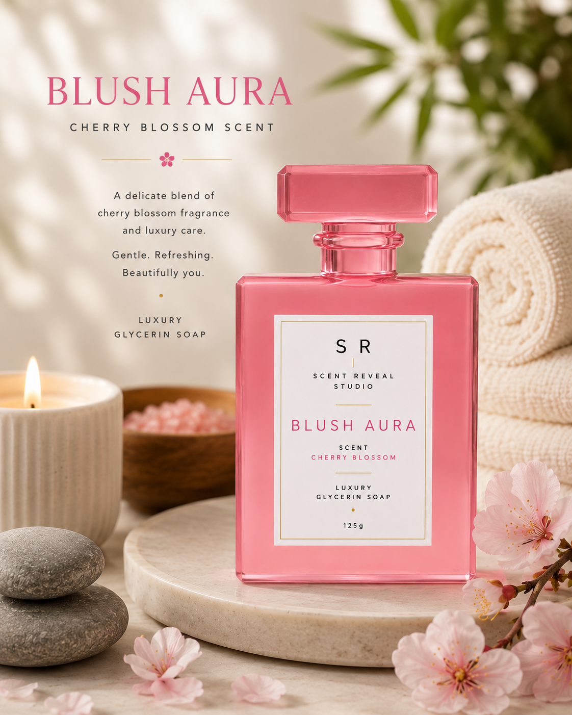 Cherry Blossom Perfume Bottle Soap Bar | Luxury Handmade Glycerin Soap | 125g