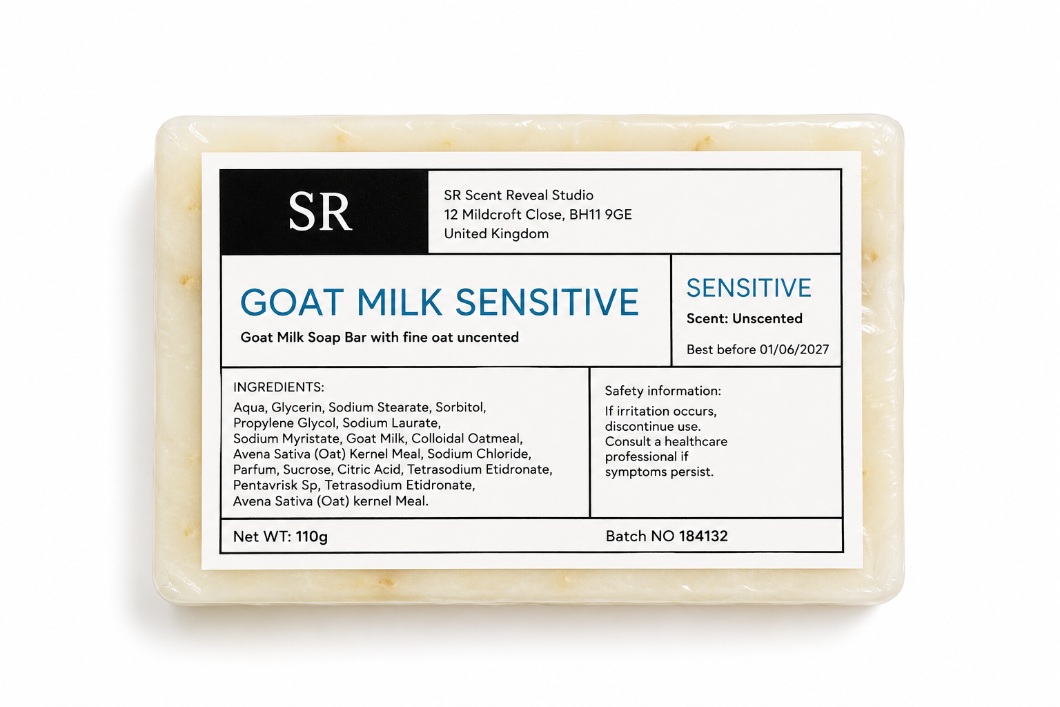 Goat Milk Sensitive Soap 110g  Unscented Goat Milk & Oat Soap for Sensitive, Dry Skin Gentle Moisturising Bar